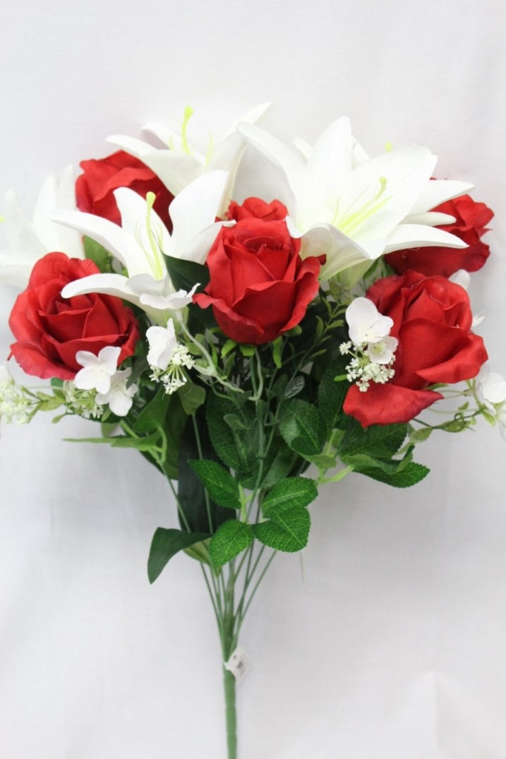 SS192001 RED/WHITE 23" ROSE/LILLY BUSH RED/WHITE