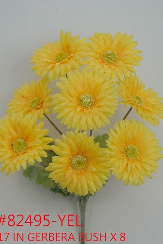 GB82495-YEL 17" GERBERA BUSH X8 YELLOW