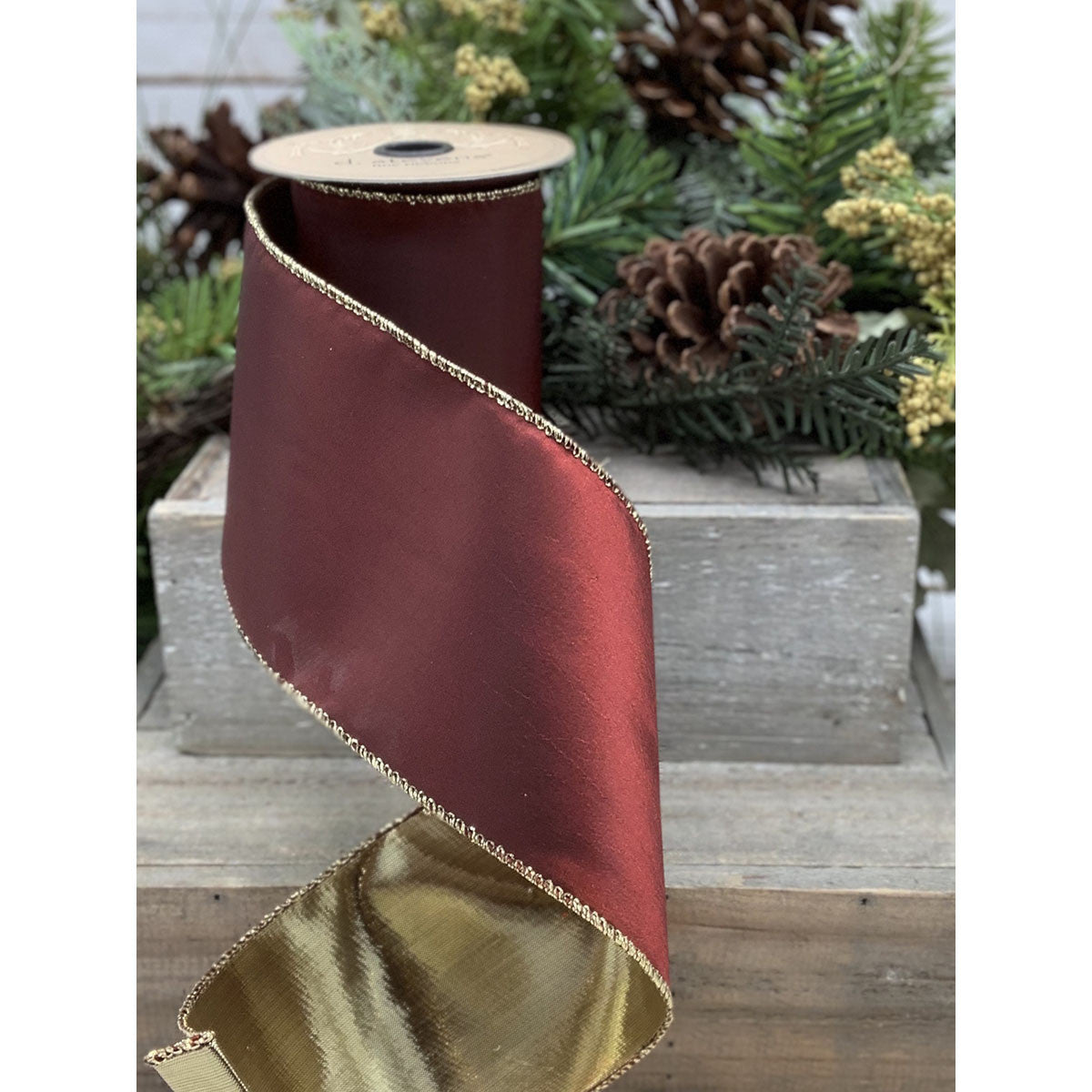 DS09-2524 TAFFETA GOLD BACK BURGUNDY 4" 10YDS