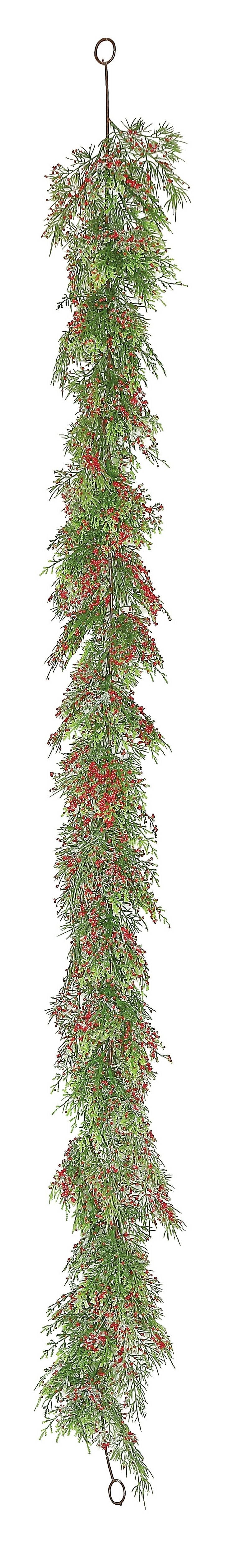 JCP2182-GR CYPRESS GARLAND W/TINY RED BERRIES 6' GREEN/RED