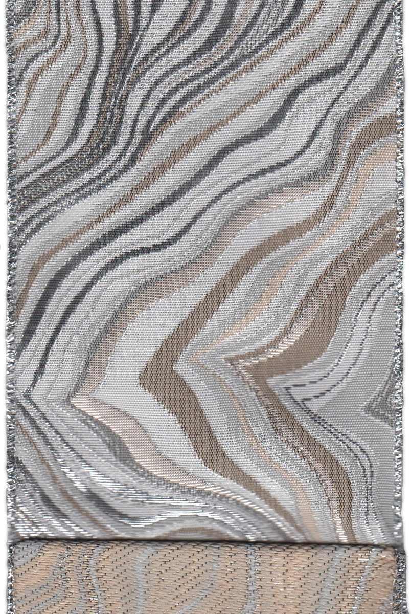 DS09-2348 JACQUARD WAVES SAND/GREY/SILVER  4" 10YDS