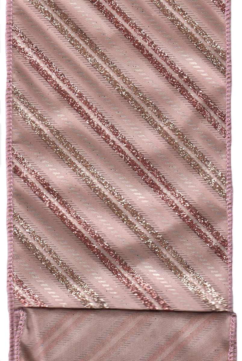 DS09-2391 SATIN GLITTER DIAGONAL STRIPE ROSE GOLD 4" 10YDS