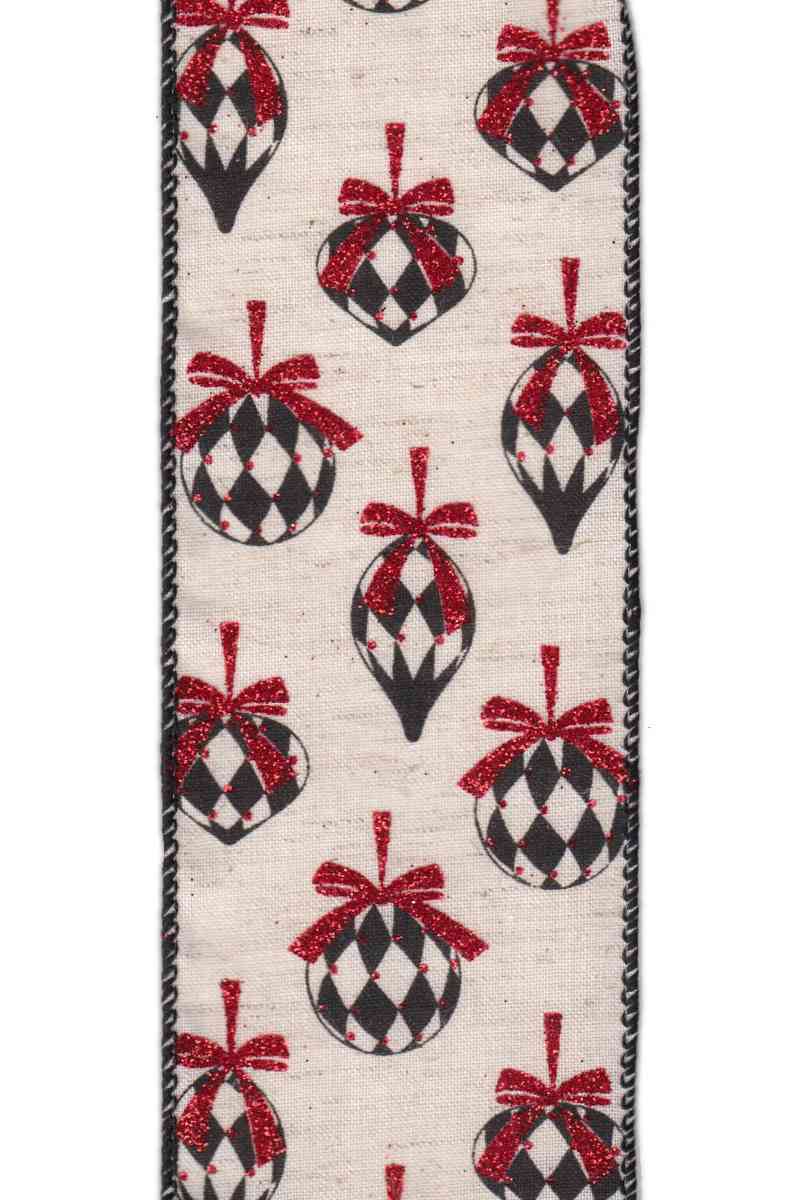 DS15-7198 LINEN ORNAMENTS BLK/RED 2.5" 10YDS